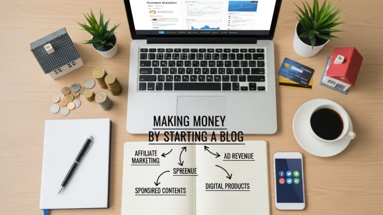 Blog açarak para kazanma sürecini anlatan görsel