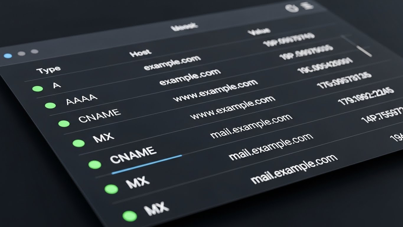 Hosting panelinde dns yönetimi ve kayıt ekleme ekranını gösteren illüstrasyon