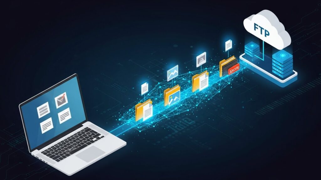 Ftp nedir ve filezilla ile dosya transferi nasıl yapılır sorusunu anlatan dijital veri aktarımı görseli