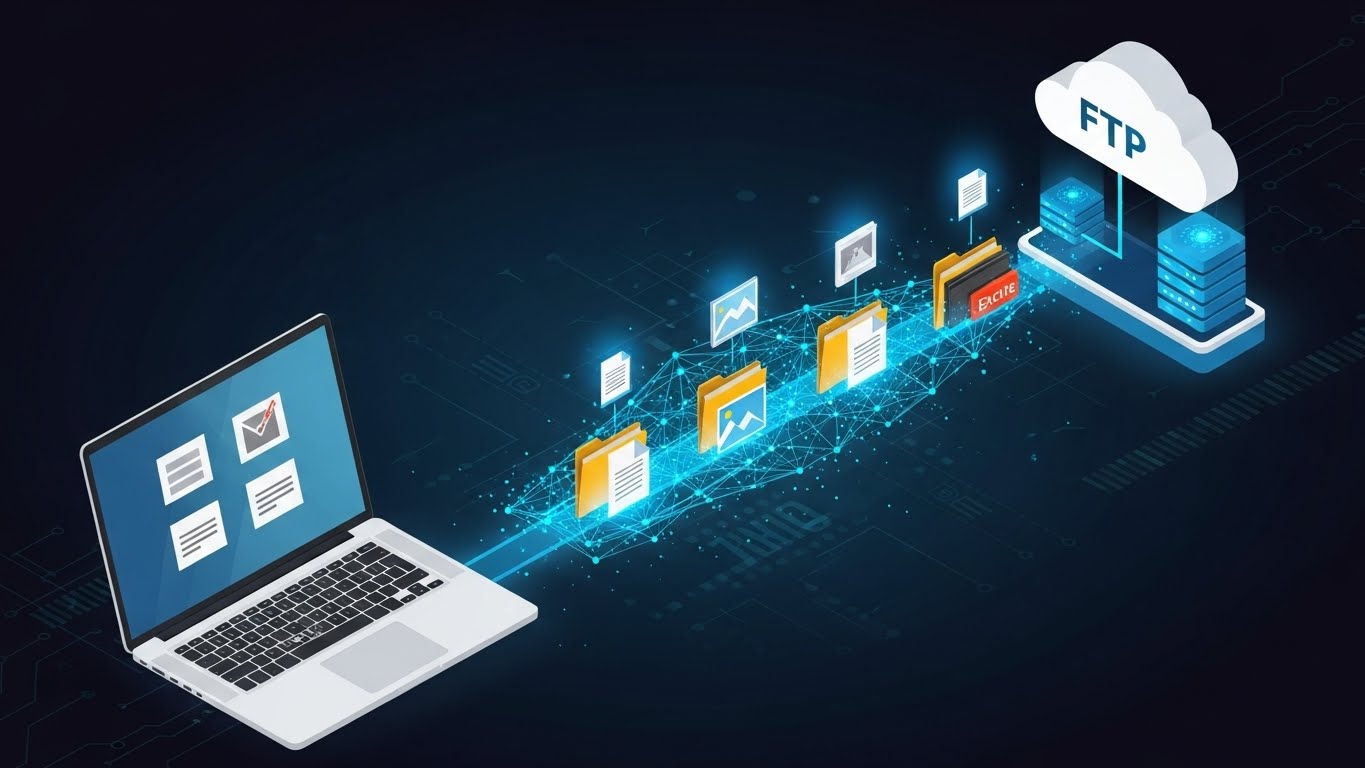 Ftp nedir ve filezilla ile dosya transferi nasıl yapılır sorusunu anlatan dijital veri aktarımı görseli