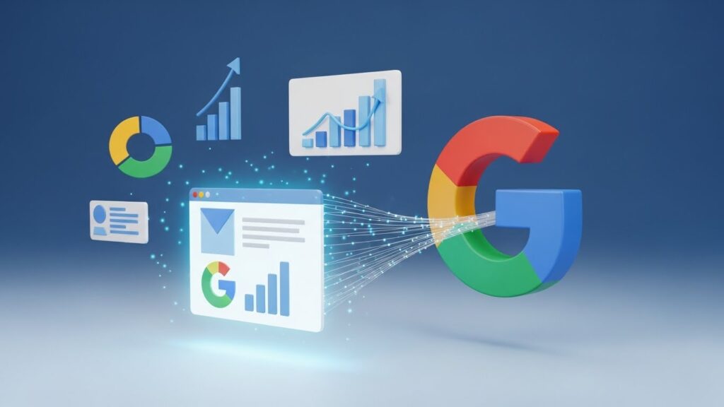 Google search console kurulumu ve site doğrulama işlemini simgeleyen dijital seo görseli