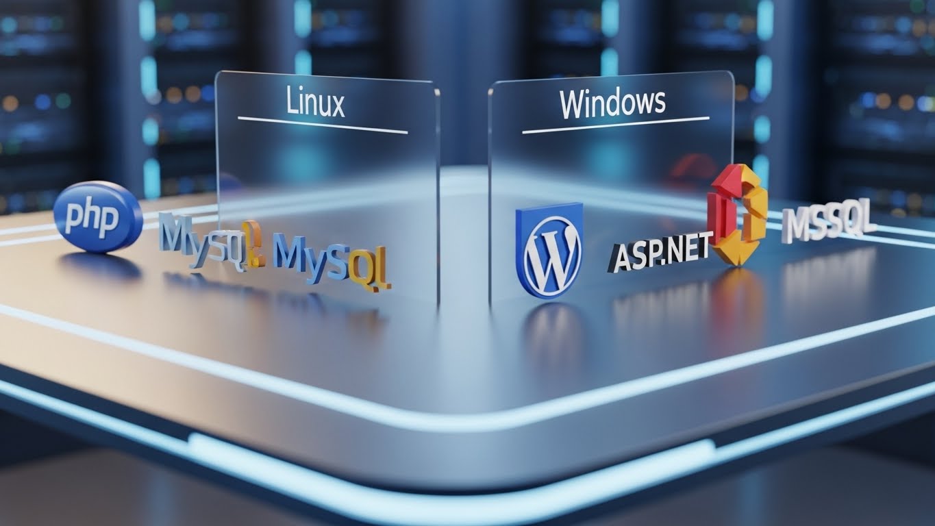 Linux ve windows hosting arasındaki yazılım dili ve veritabanı farklarını gösteren tablo