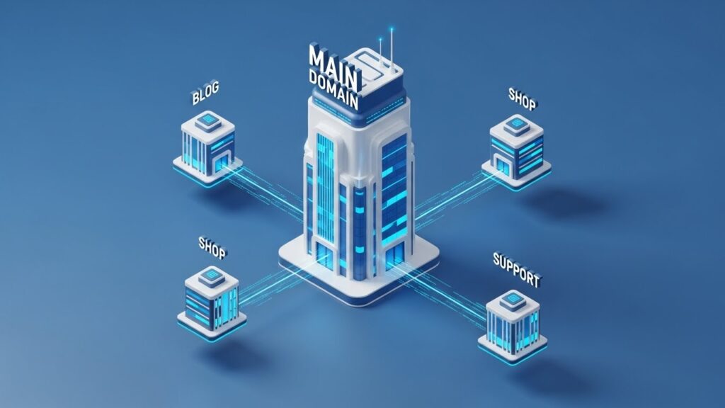 Subdomain nedir ve alt alan adı yapısı nasıl çalışır sorusunu anlatan web sitesi hiyerarşi görseli