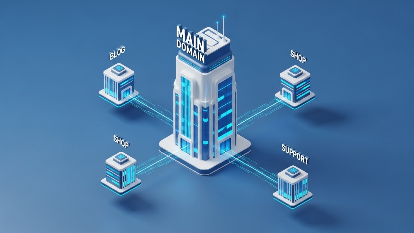Subdomain nedir ve alt alan adı yapısı nasıl çalışır sorusunu anlatan web sitesi hiyerarşi görseli