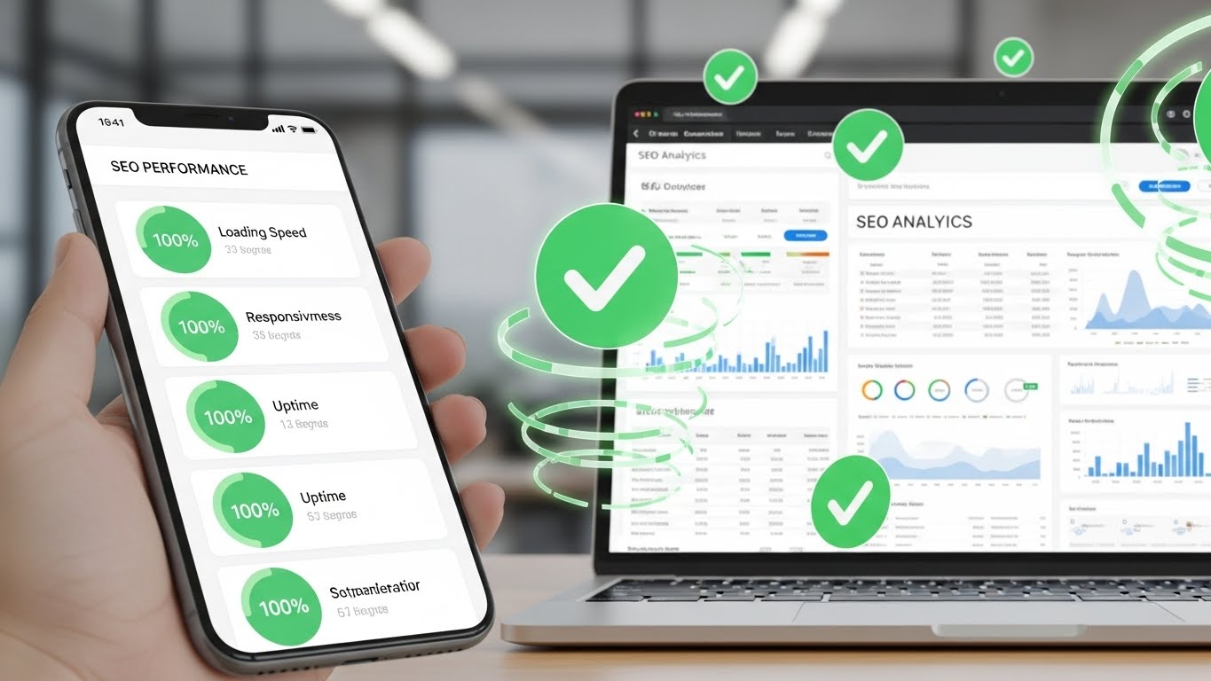 Mobil uyumluluk ve site hızı analizi yapan seo uzmanı çalışma masası