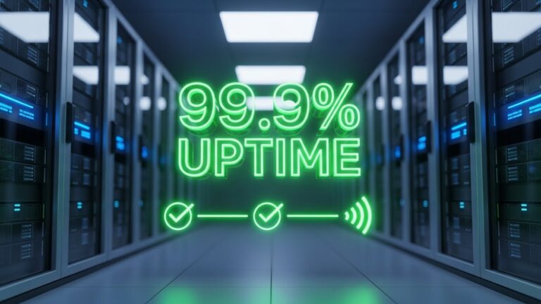 Uptime oranı nedir ve %99.9 sunucu erişilebilirliği neden önemlidir sorusunu anlatan görsel