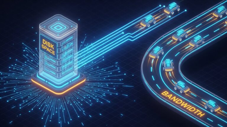 Web alanı ve trafik nedir sorusunu anlatan dijital depolama ve veri bant genişliği görseli