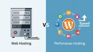 Web Hosting ve WordPress Hosting arasındaki farkı gösteren teknik illüstrasyon.