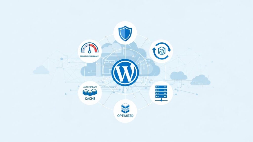 WordPress hostingin hız, güvenlik ve performans avantajlarını gösteren teknik