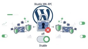 XML-RPC kapatılmış WordPress sitesi güvenliğini gösteren teknik illüstrasyon.